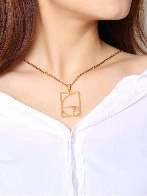 CONG Stainless Steel With Gold Plated Simplistic Smooth Hollow Geometric Necklaces 4