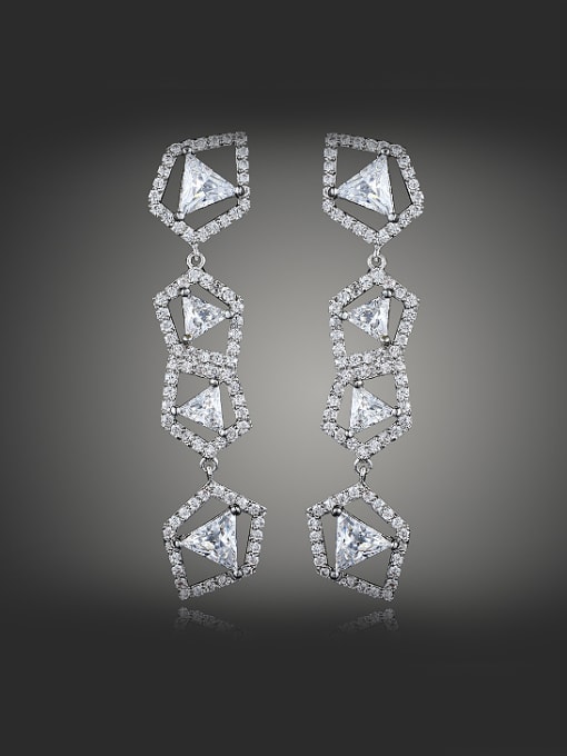 White Fashion Shiny Zirconias Geometrical Copper Drop Earrings