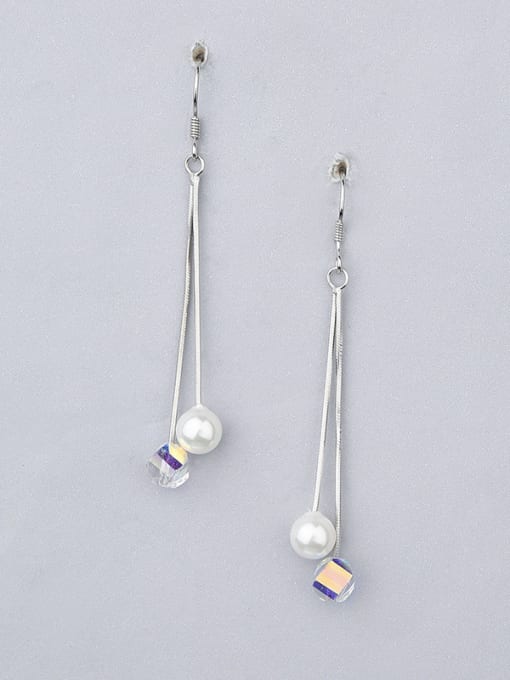 One Silver 925 Silver Pearl Zircon Drop Earrings 0