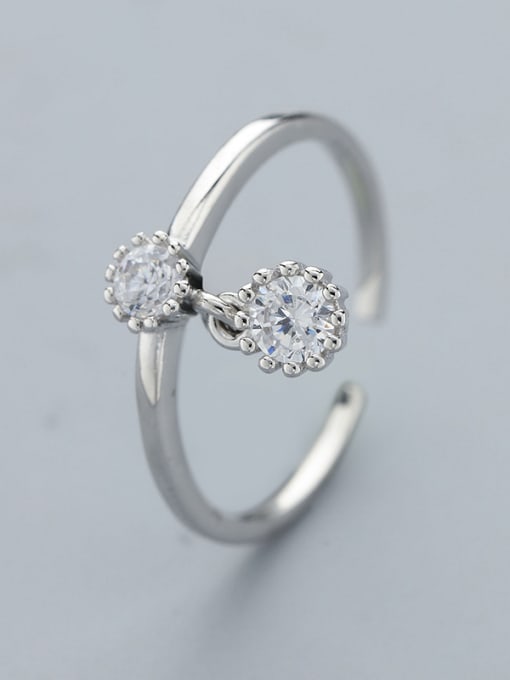 One Silver Simple Cubic White Zirconias 925 Silver Opening Ring 0