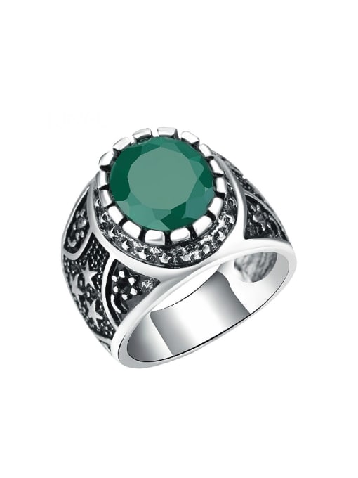 Green Retro style Oval Resin stone Stars Alloy Ring