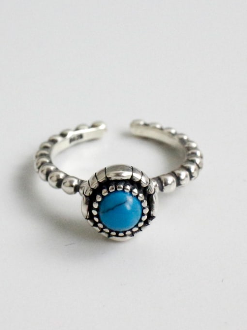 Turquoise 925 Sterling Silver With Antique Silver Plated Vintage Round Turquoise Rings