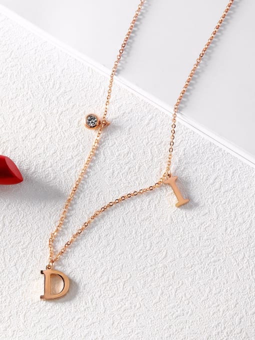 Open Sky Simple Letter I D Rhinestone Rose Gold Plated Necklace 2