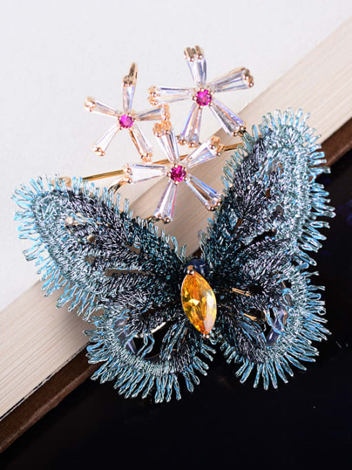 Hua Copper With Cloth Romantic Butterfly Brooches 1