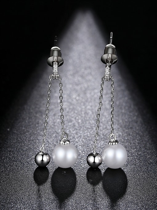 BLING SU Copper With artificial pearl Simplistic Ball Drop Earrings 2