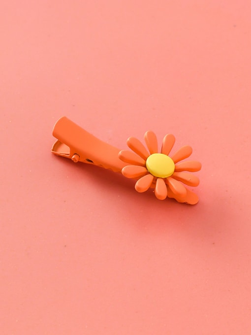 C orange (short) Alloy With Champagne Gold Plated Simplistic Flower  Frosted Candy Color Clip
