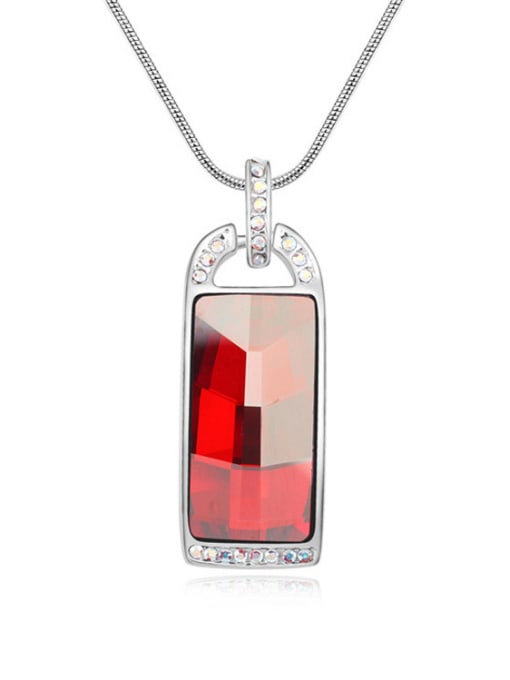 red Simple Rectangular austrian Crystal Pendant Alloy Necklace