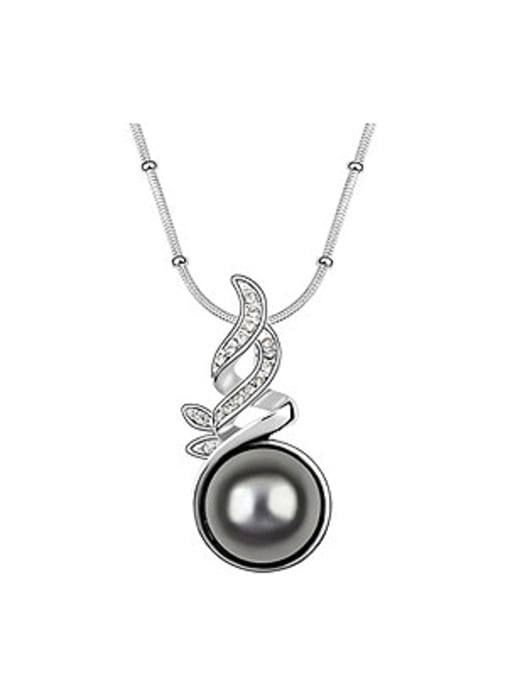 QIANZI Fashion Imitation Pearl Shiny Pendant Alloy Necklace 1