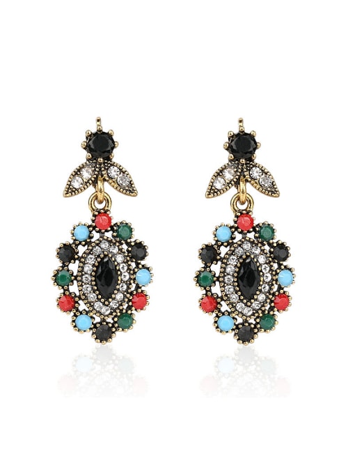 Gujin Bohemia style Colorful Resin stones White Crystals Alloy Earrings 0