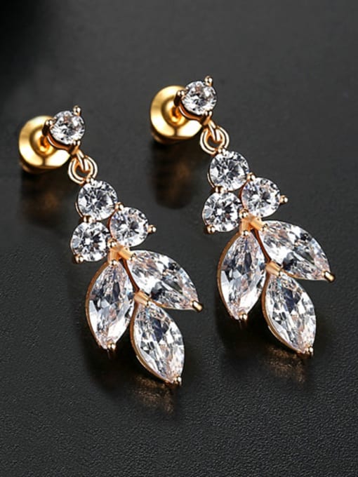 18k-T03A20 Copper With Cubic Zirconia Personality Leaf Stud Earrings