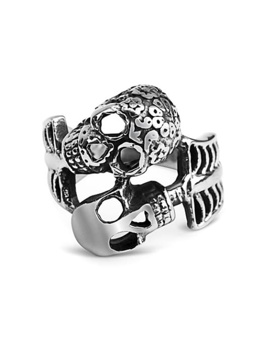 RANSSI Punk style Two Skulls Statement Ring