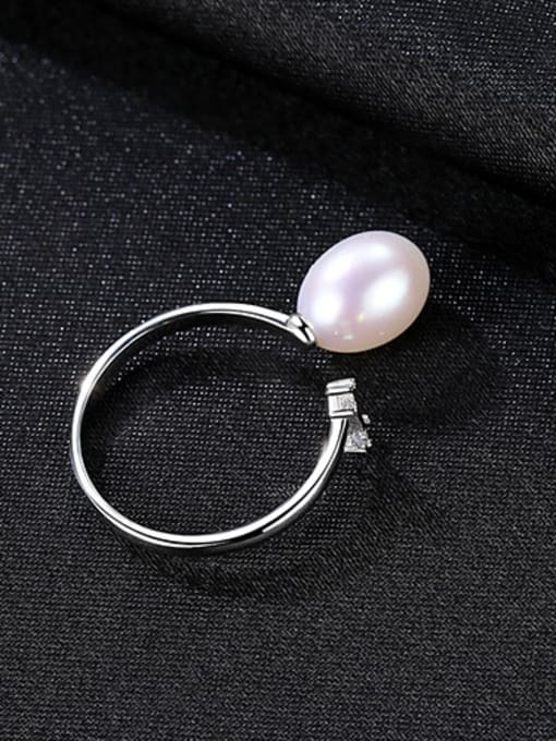 White Pure silver freshwater pearl minimalist  free size ring