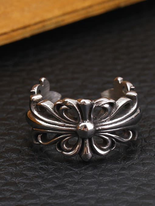 RANSSI Retro Flower Cross Statement Ring 1