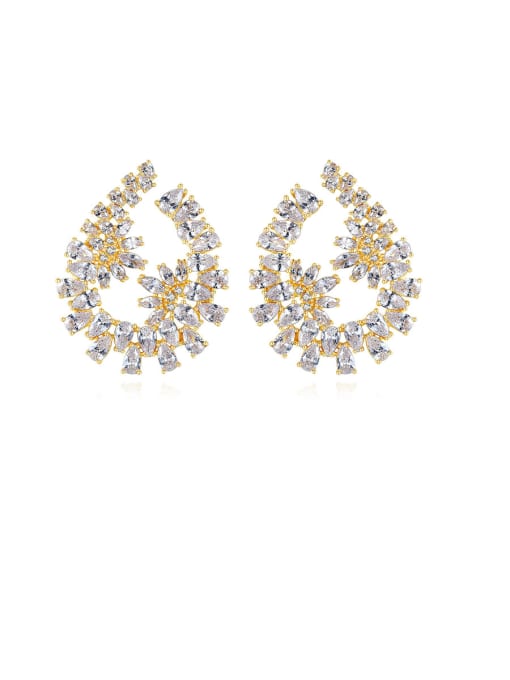 gold Copper With Cubic Zirconia Luxury Flower Stud Earrings