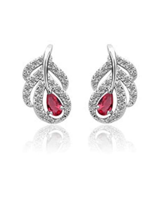 BLING SU Copper With Platinum Plated Delicate Leaf Stud Earrings 2