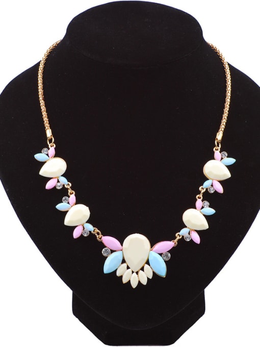 Pink Fashion Exquisite Stones Alloy Gold Plated Necklace