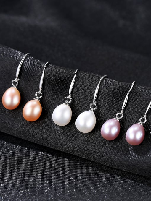 CCUI 925 Sterling Silver With  Artificial Pearl  Simplistic Oval Hook Earrings 2