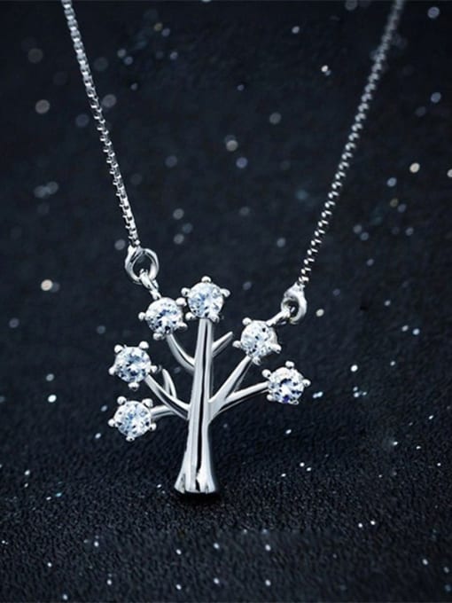 925 Silver Women Beautiful Tree Shaped Zircon Necklace