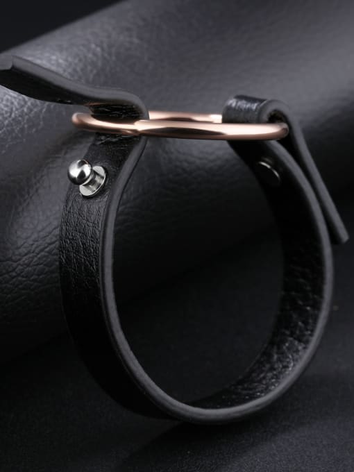 Open Sky Simple Round Black Artificial Leather Bracelet 2
