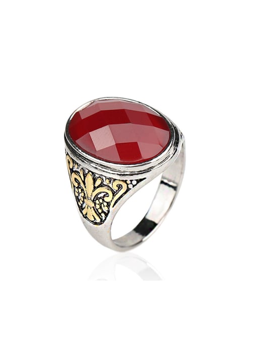 Gujin Retro Oval Resin stone Double Color Plated Alloy Ring 0