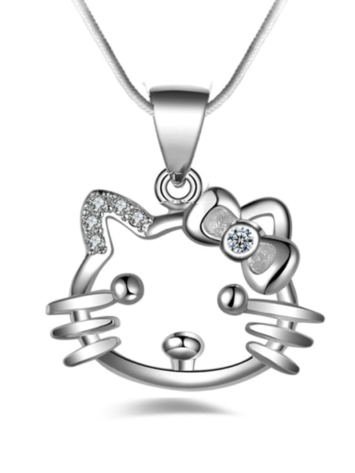 White Fashion Hello Kitty Zirconias Pendant Copper Necklace