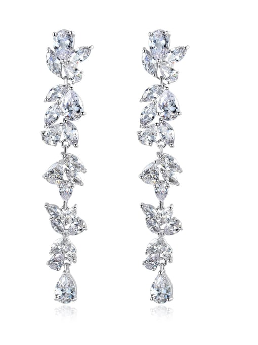 BLING SU Copper With White Gold Plated Fashion Leaf Party Drop Earrings