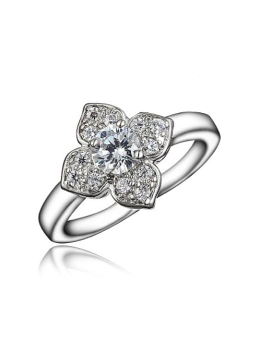 SANTIAGO Fashion 18K Platinum Plated Flower Shaped Zircon Ring 0