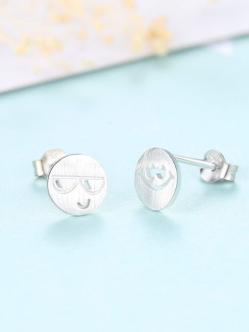 Platinum 925 Sterling Silver With 18k Gold Plated Cute Face Stud Earrings