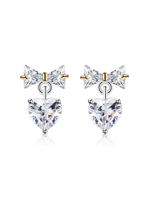 gold and white Copper Alloy White Gold Plated Simple style Heart-shaped stud Earring