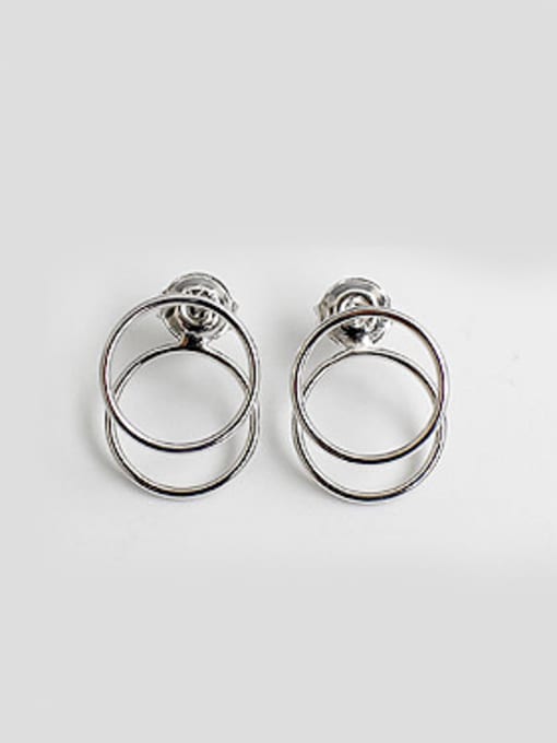 DAKA Simple Double Hollow Round Silver Stud Earrings 0