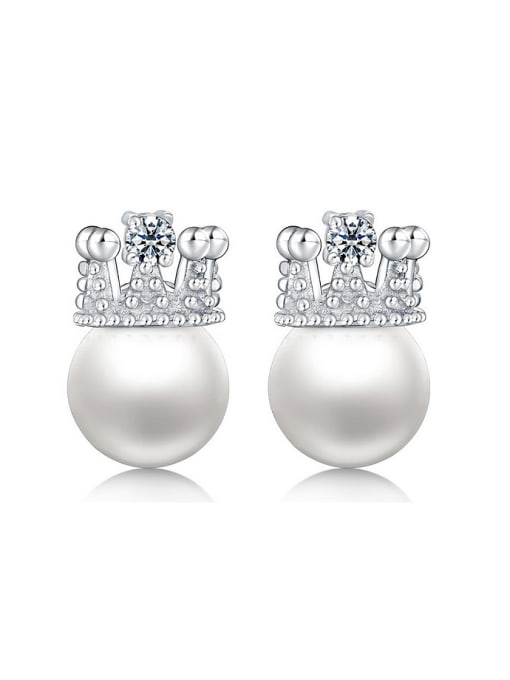AI Fei Er Fashion Little Shiny Crown Imitation Pearl Stud Earrings 0