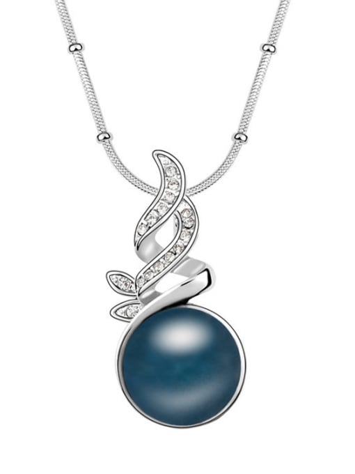 Deep Blue Fashion Imitation Pearl Shiny Pendant Alloy Necklace