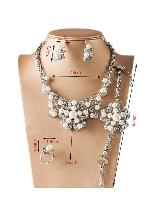 Lan Fu Artificial Pearl Rhinestones Four Pieces Jewelry Set 2