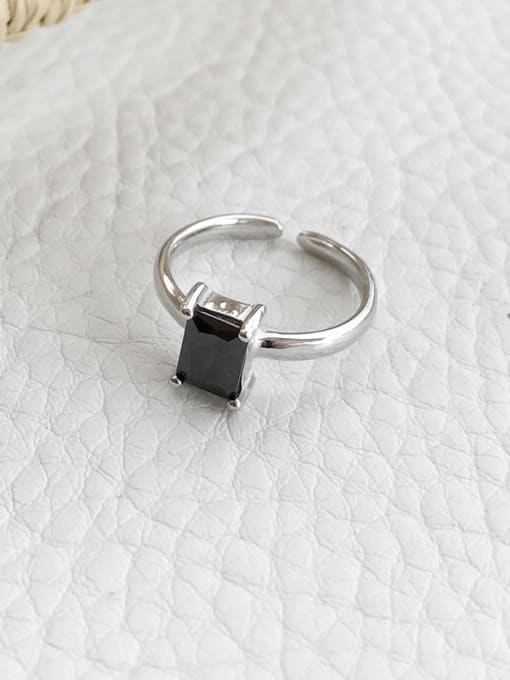 black 925 Sterling Silver With Platinum Plated Simplistic Square Solitaire Rings