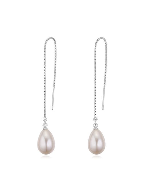 QIANZI Simple Water Drop White Imitation Pearl Alloy Line Earrings 0