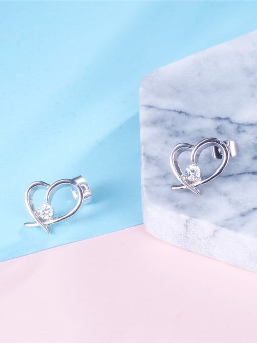 Platinum Platinum Plated Heart Shaped Glass Stud Earrings