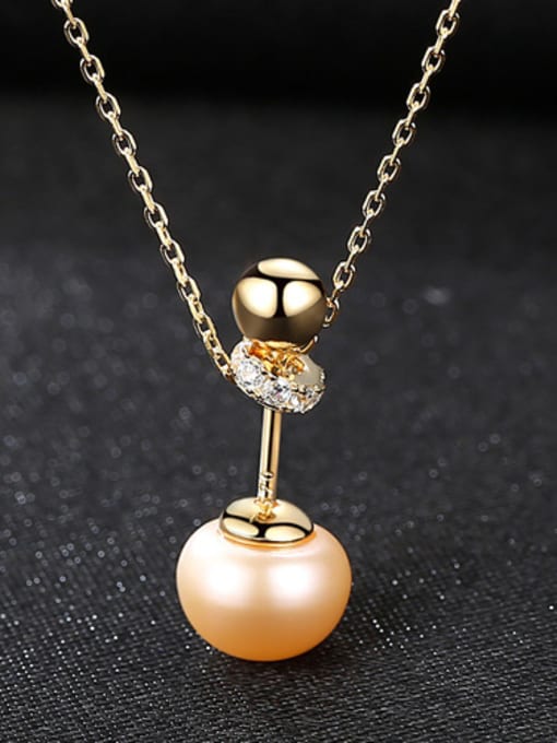Pink Pure Silver Natural Freshwater Pearl plated 18K-gold Necklace