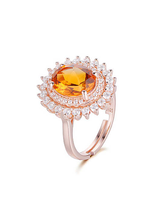 Deli Fashion Citrine Gemstone Zircon Flowery Engagement Ring 0