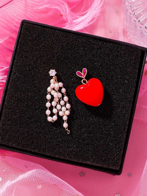 A red Alloy With Gold Plated Fashion  Imitation Pearl Charm Earrings