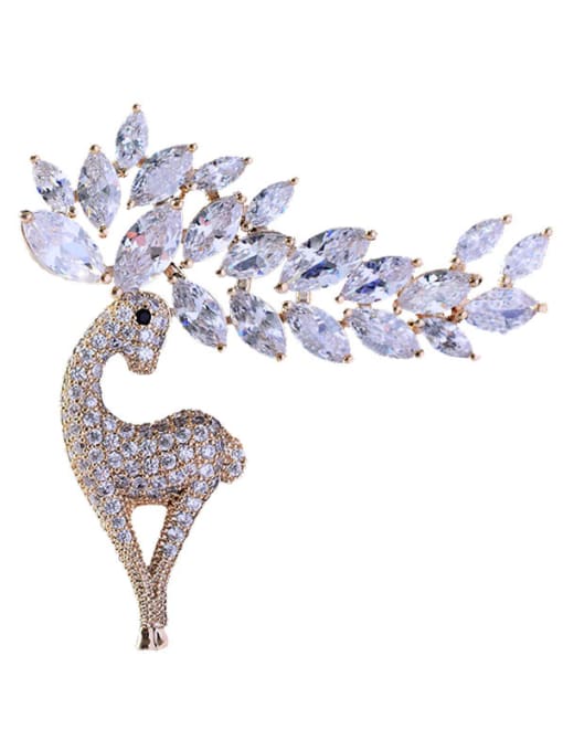 Hua Copper With Cubic Zirconia Plated Cute Animal deer Brooches 3