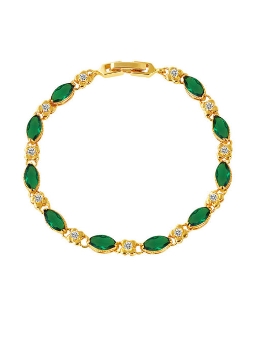 green Copper Alloy 18K Gold Plated Fashion Gemstone Bracelet