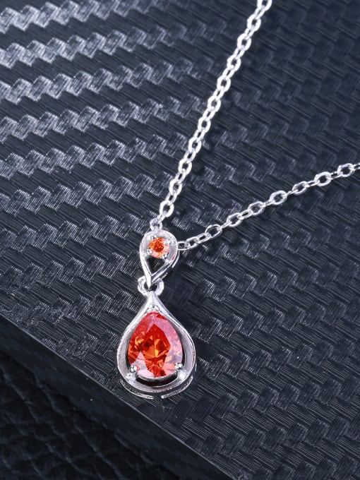 Platinum Trendy Red Water Drop Shaped Glass Necklace