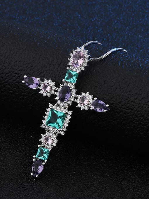 Platinum Copper With  Glass stone Fashion Cross Necklaces
