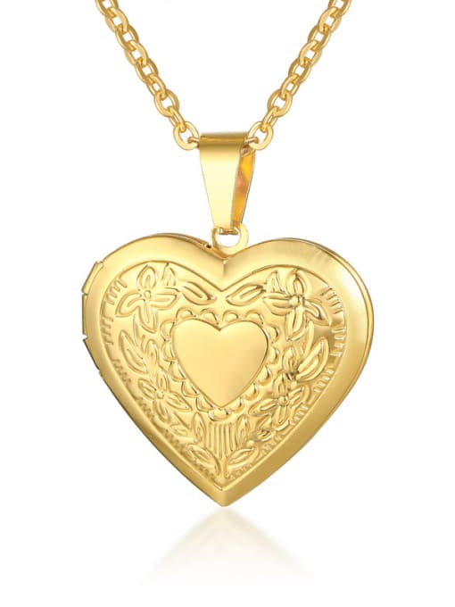 CONG Stainless Steel With Gold Plated Simplistic Pattern Heart Necklaces 2