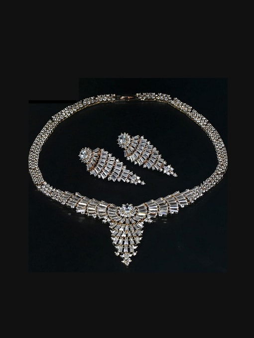 white Fashionable Zircon Necklace earring Jewelry Set