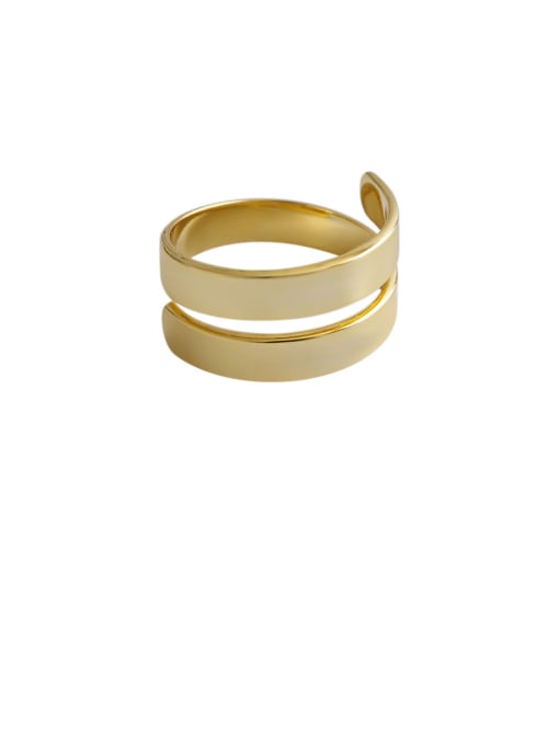 DAKA 925 Sterling Silver With Gold Plated Simplistic   Double Layer Smooth Free Size Rings 0