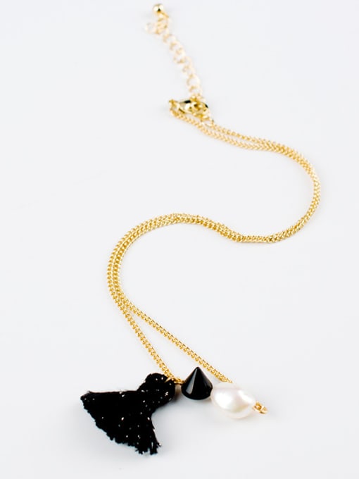 Golden Elegant Women Artificial Pearl Tassels Necklace