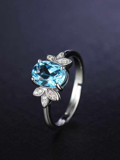 Blue Oval Gemstone Zircon Ring
