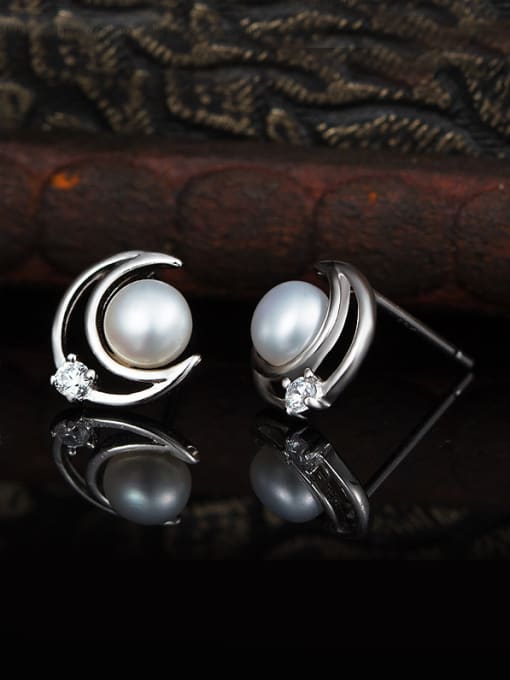 UNIENO Moon  Freshwater Pearls stud Earring 0