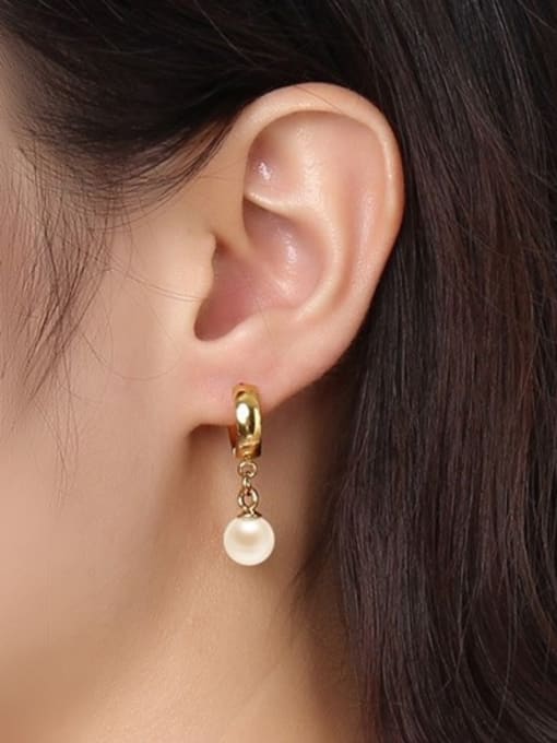 CONG Trendy Gold Plated Artificial Pearl Titanium Drop Earrings 1